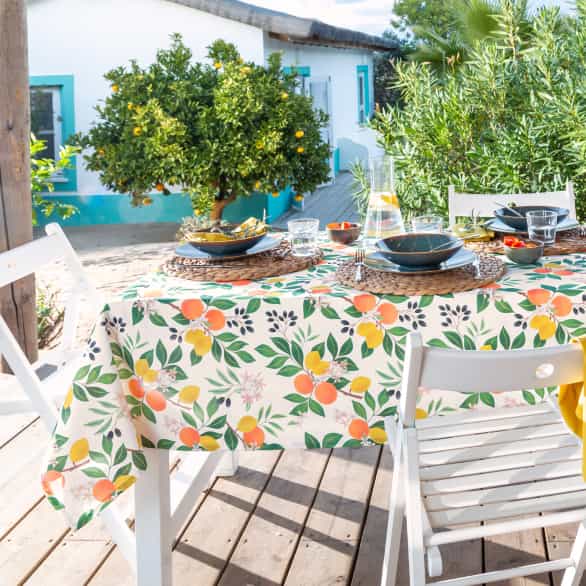 Nappe polycoton décor oranger