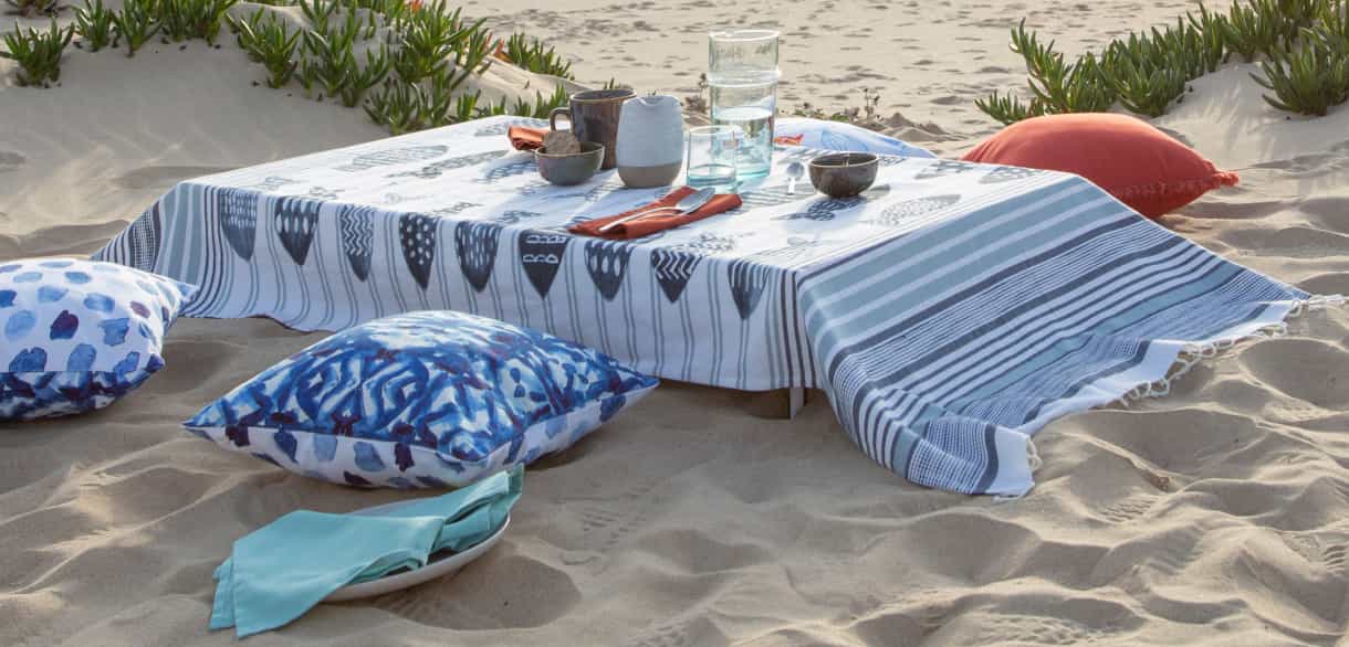 Fouta motif poissons et rayures - 180 g/m²