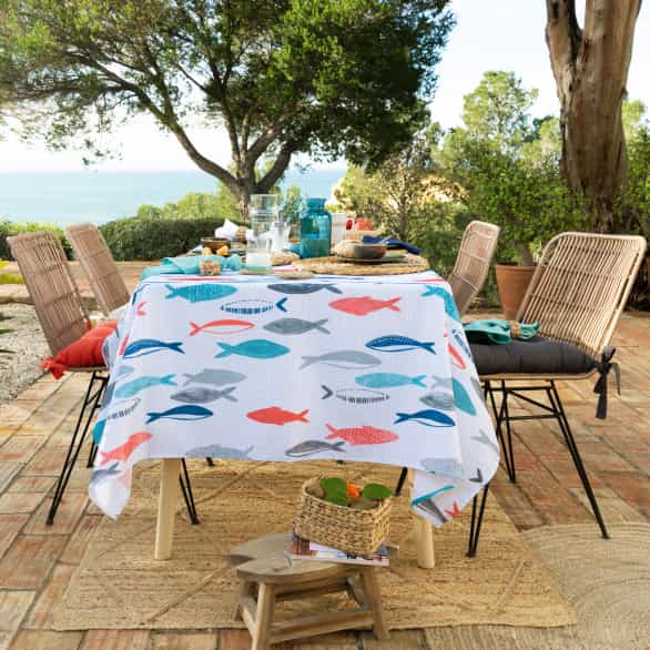 Nappe polyester motif poissons